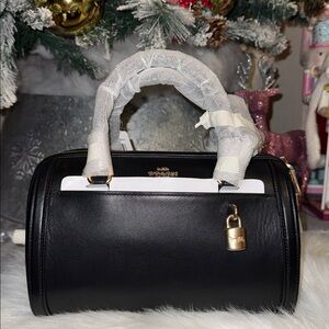 Coach Black Leather Satchel with Padlock Accent
